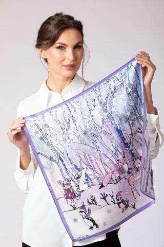 Esarfa de matase Snowy Friends