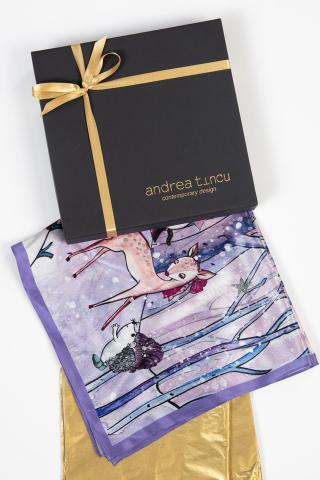 Esarfa de matase Snowy Friends